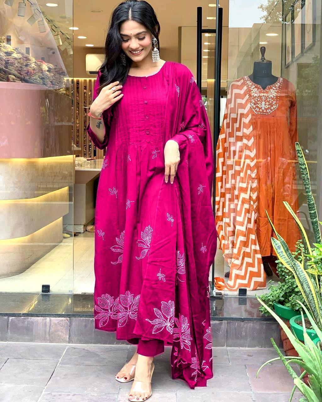 Bandhani Print Cotton Kurta Set
