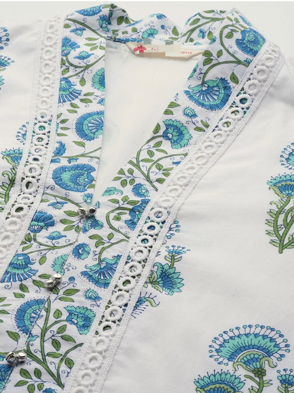 Block Printed Lace Kurta Pants Set