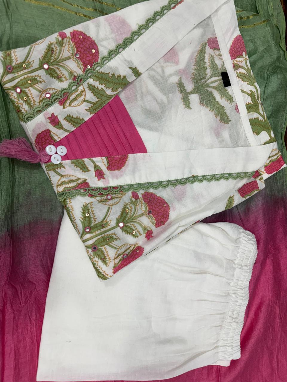 Pure Cotton Hand Block Floral Printed Kurta Set
