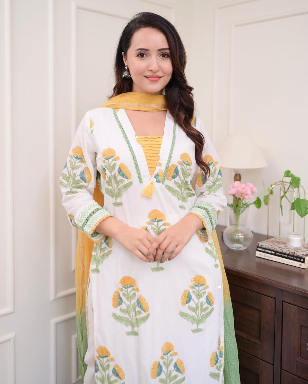 Pure Cotton Hand Block Floral Printed Kurta Set