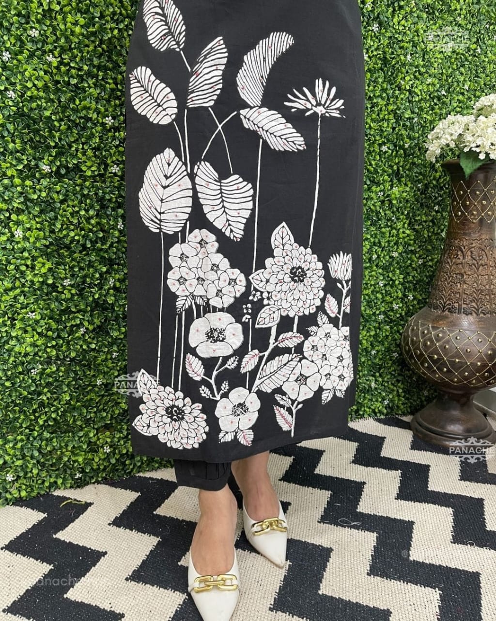 Black and White Printed Kurta Set