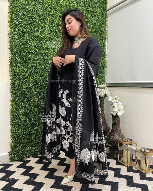 Black and White Printed Kurta Set