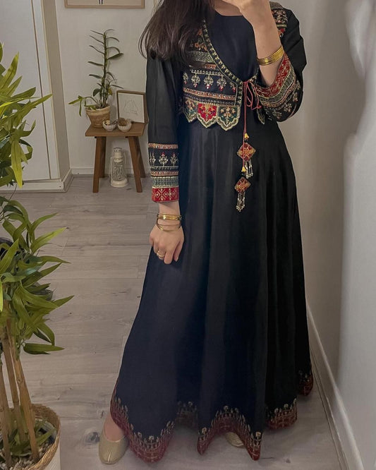 Black Jacket Style Zari Embroidered Kurta and Dupatta Set