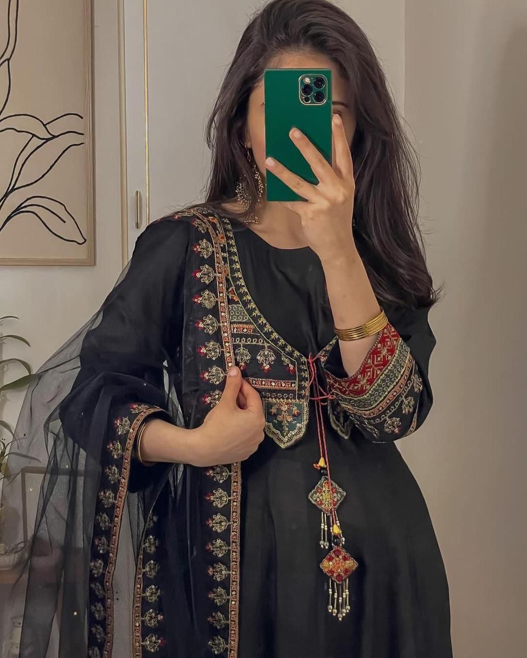 Black Jacket Style Zari Embroidered Kurta and Dupatta Set