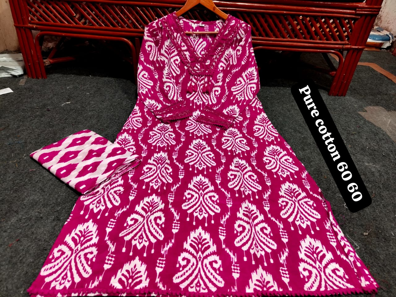 Ikat Style Print Embroidered Kurta Set