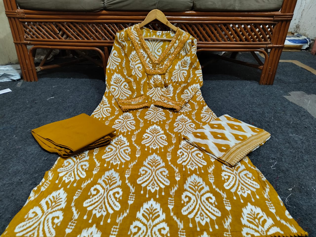 Ikat Style Print Embroidered Kurta Set