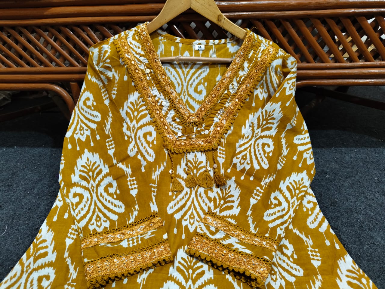 Ikat Style Print Embroidered Kurta Set