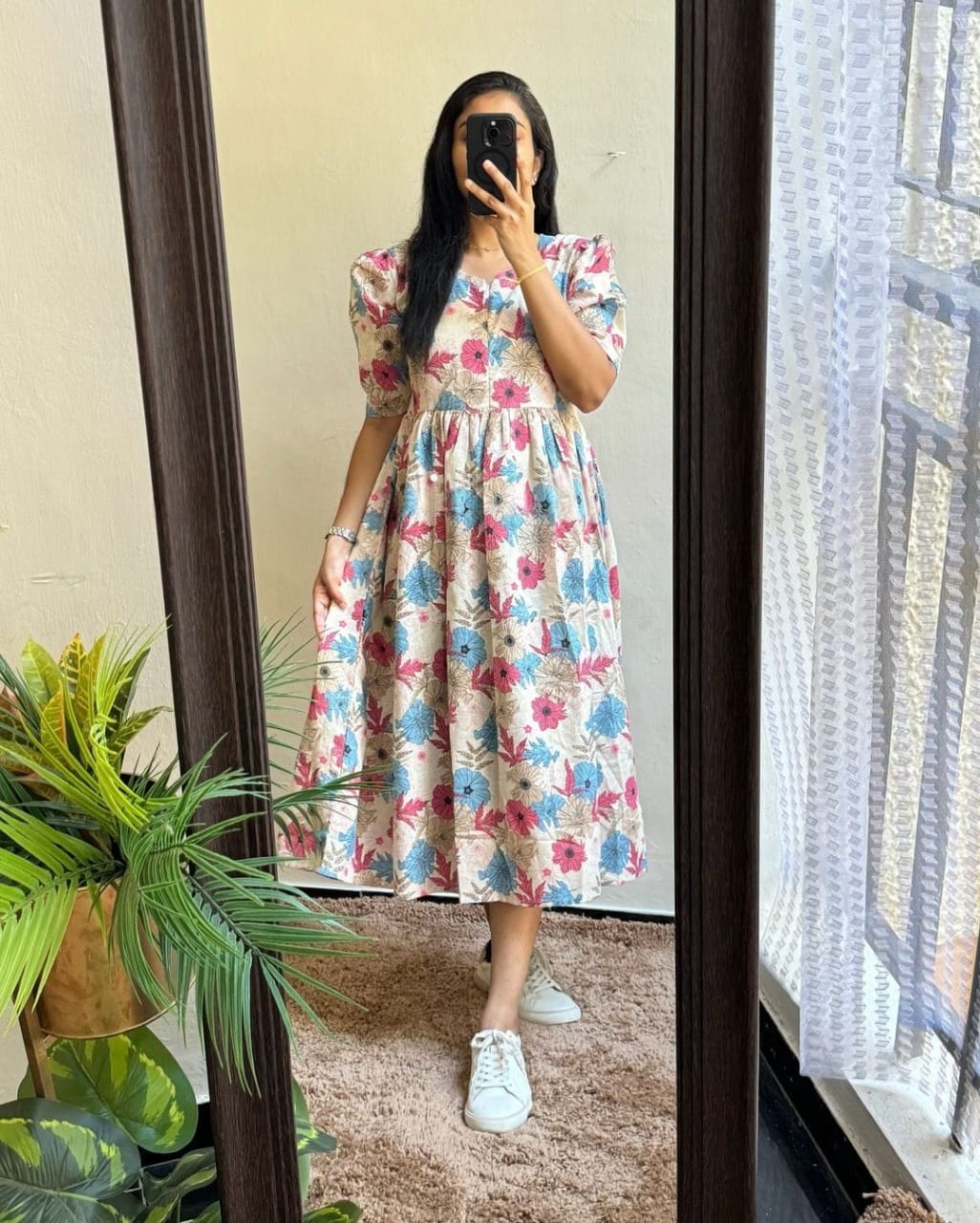 Printed Floral Cotton Midi Dress