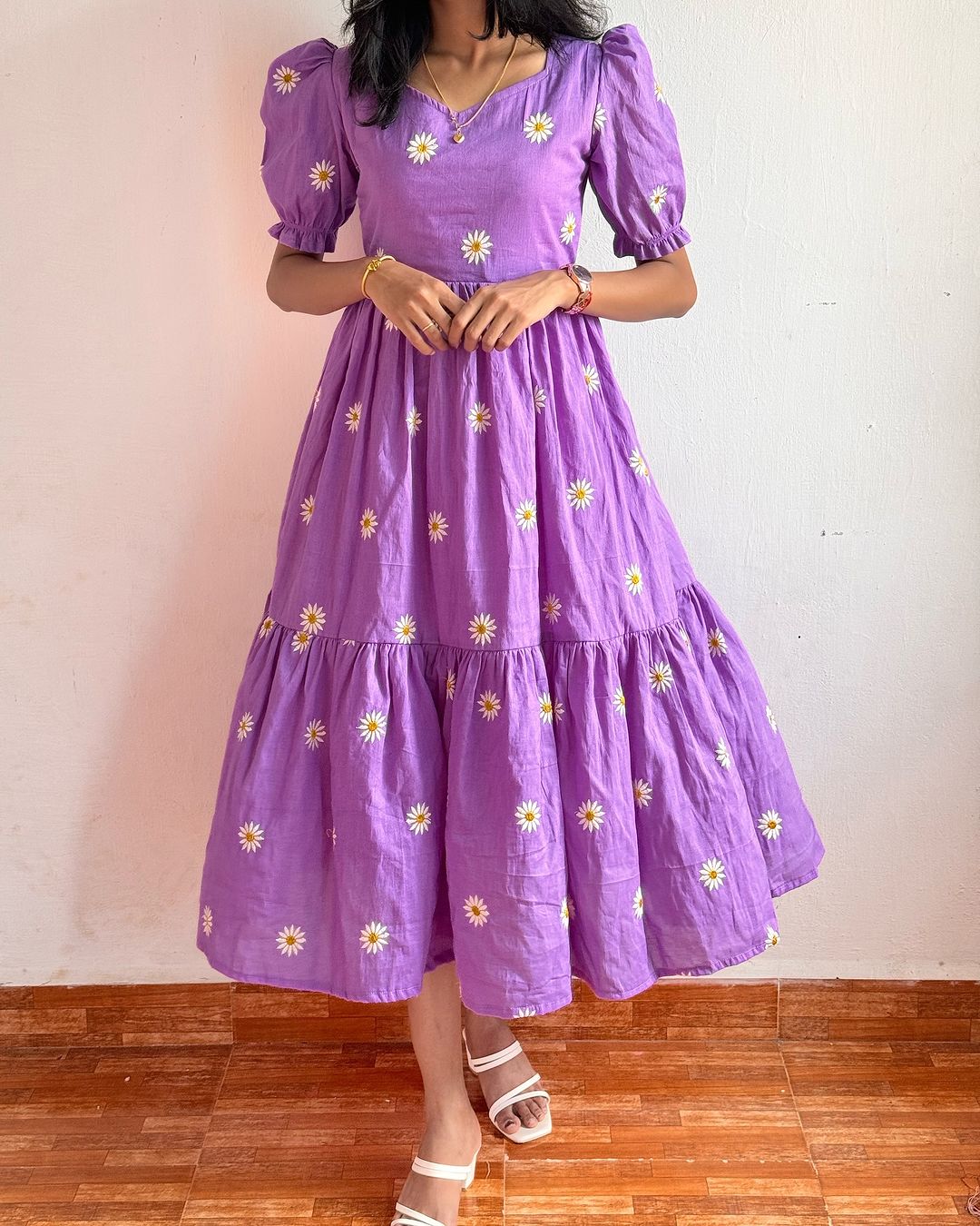 Flared Sunflower Embroidered Dress