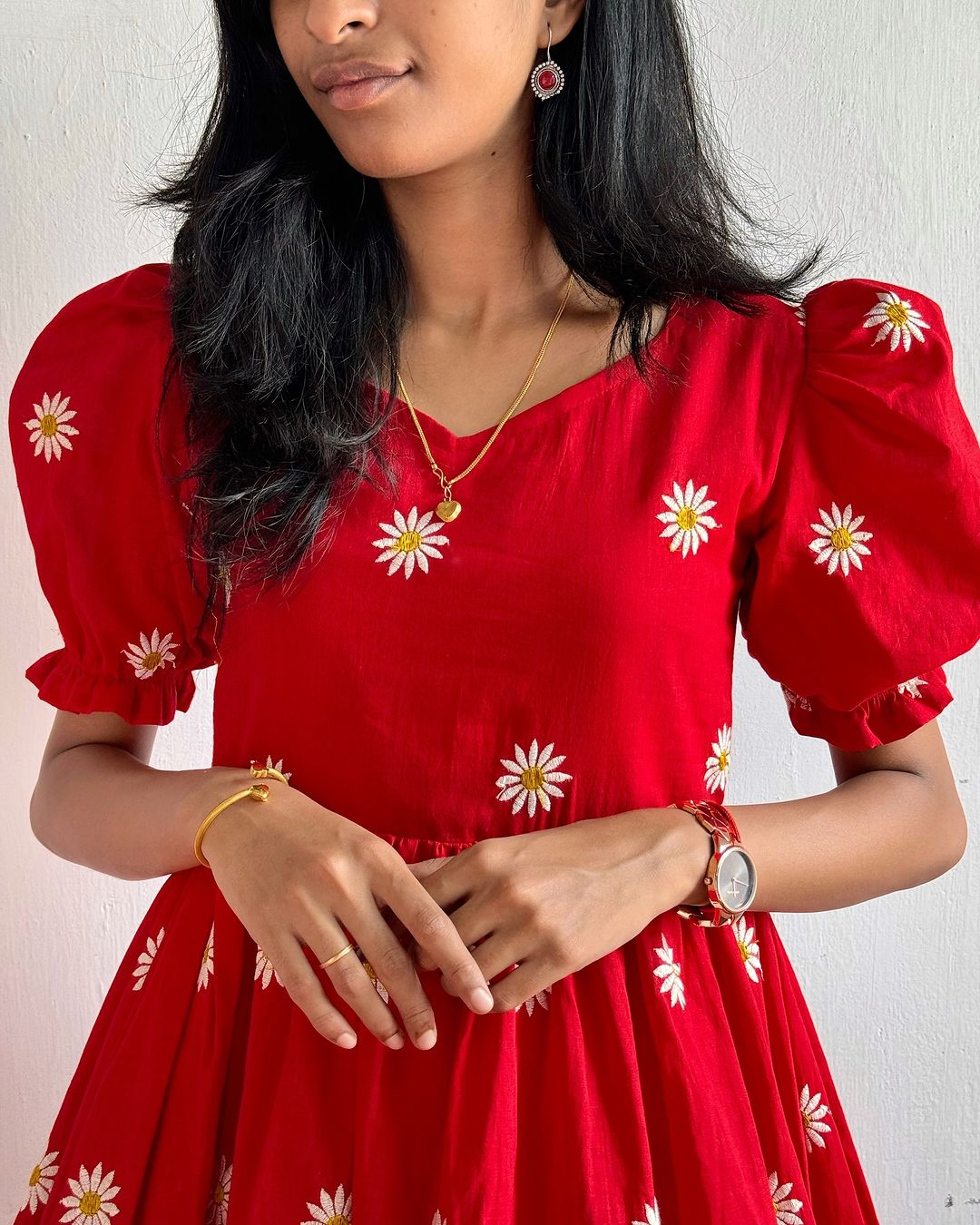 Flared Sunflower Embroidered Dress