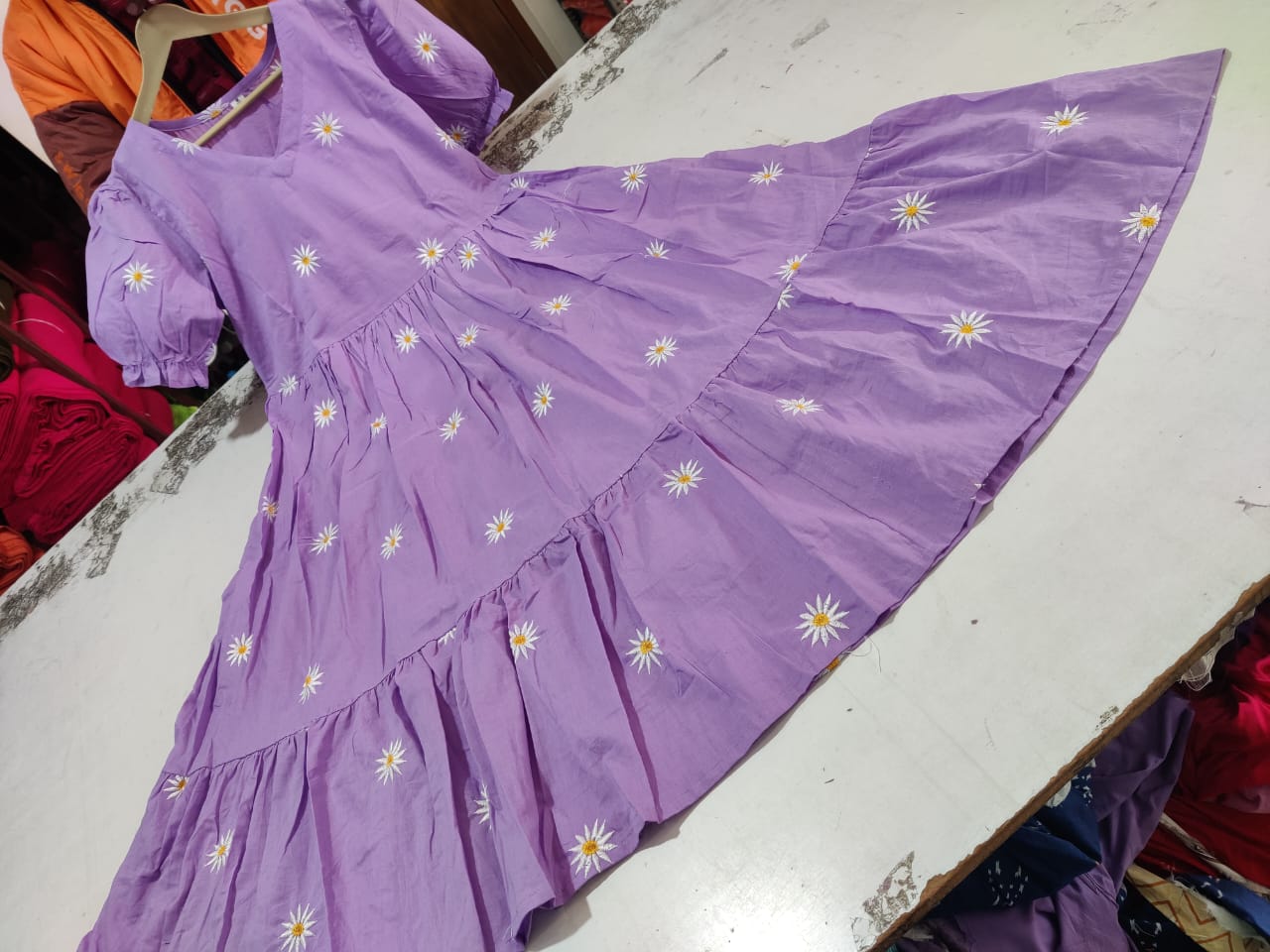Flared Sunflower Embroidered Dress