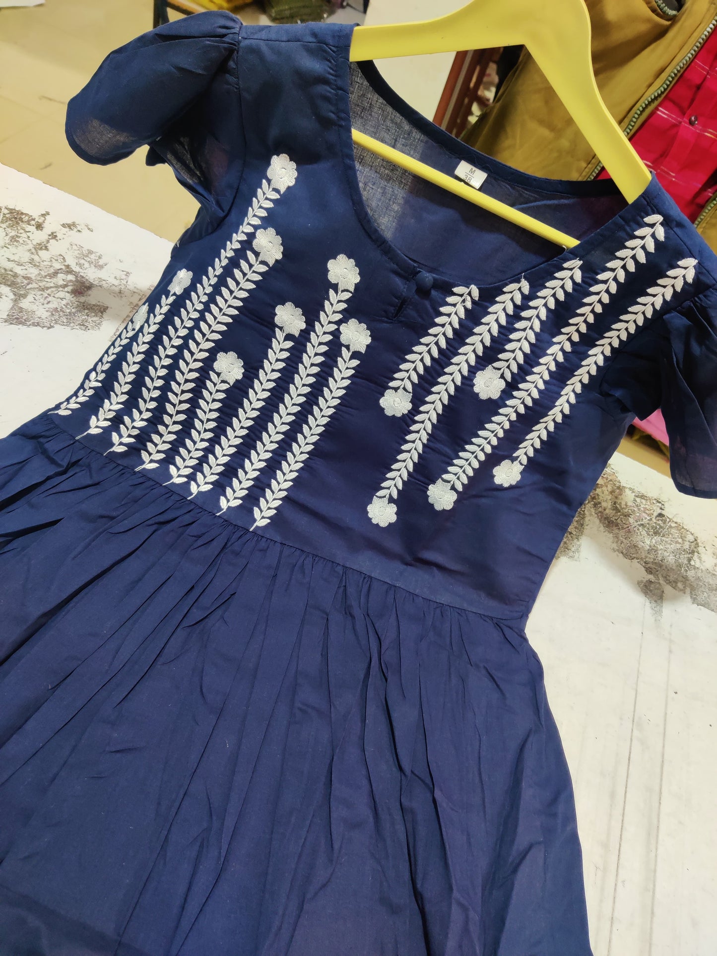Dark Blue Embroidered Midi Dress