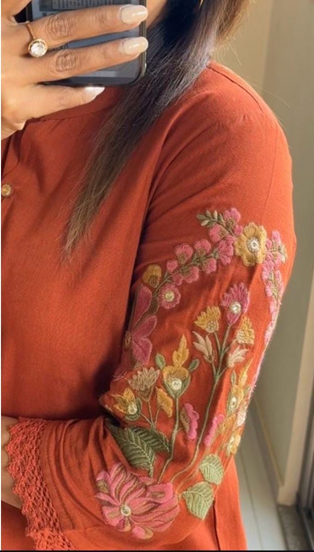 Orange Embroidered Cotton Co-ord Set