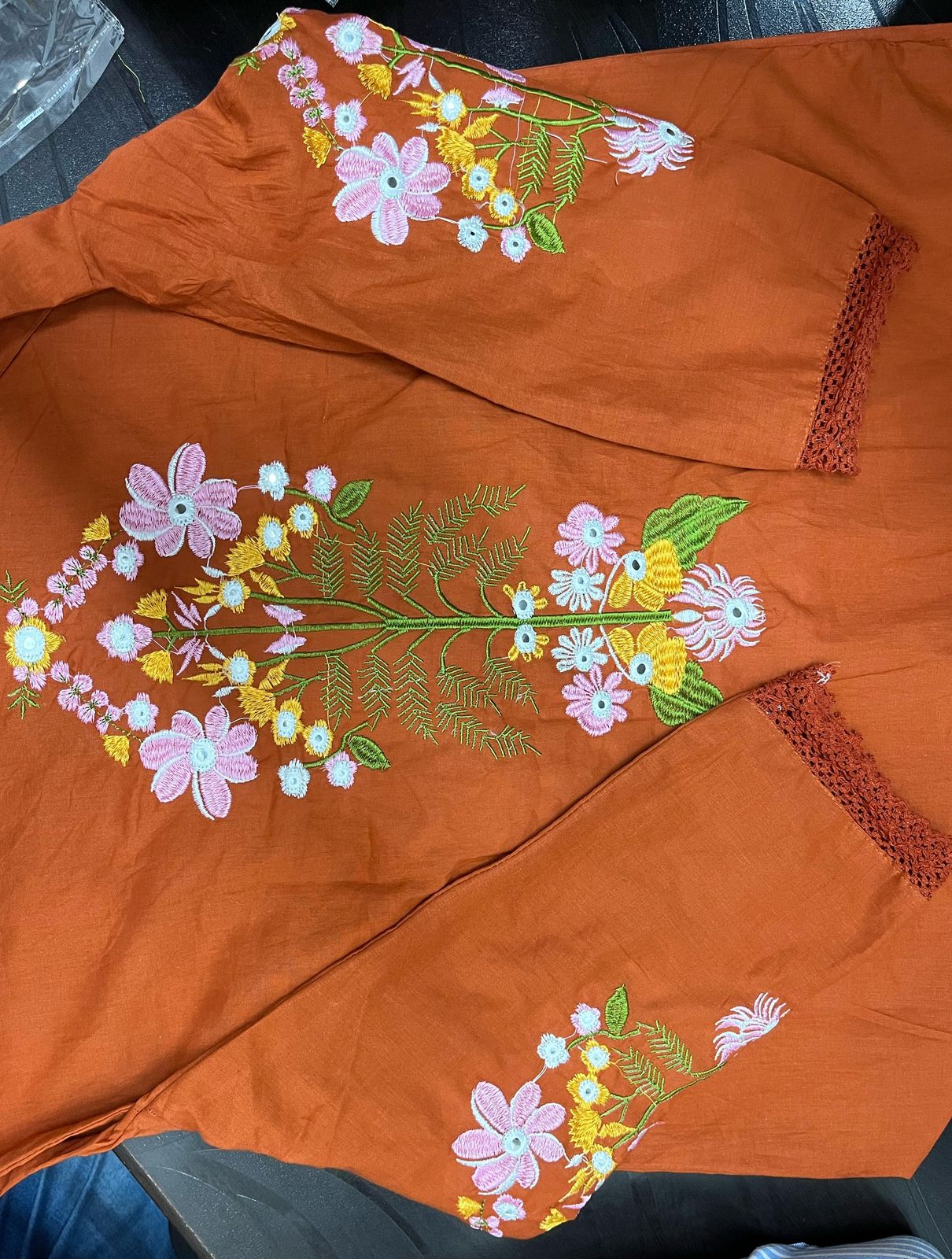Orange Embroidered Cotton Co-ord Set