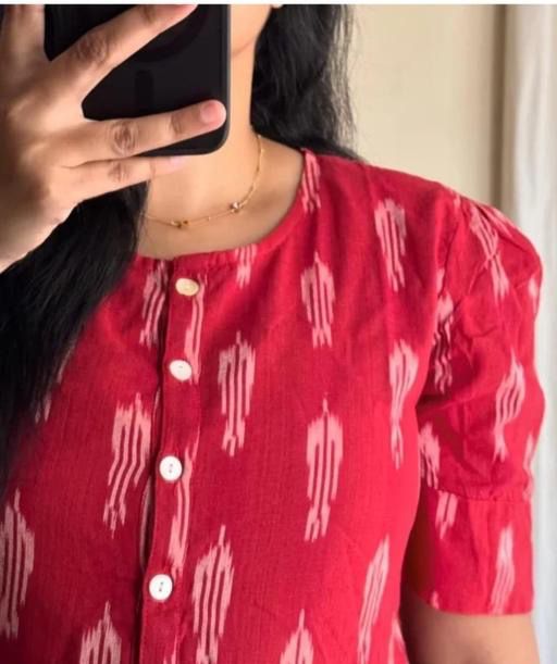 Red And White Ikat Style Print Cotton Dress