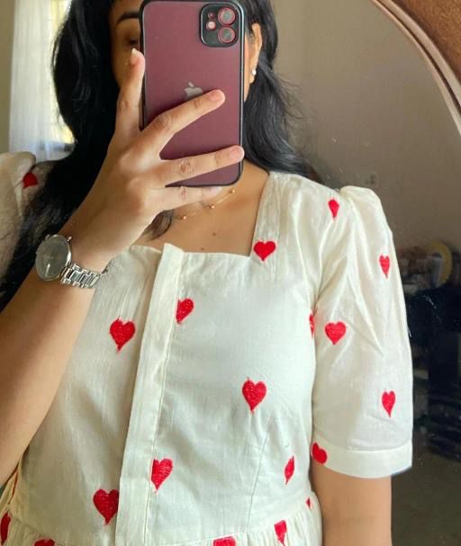 White Red Heart Printed Dress