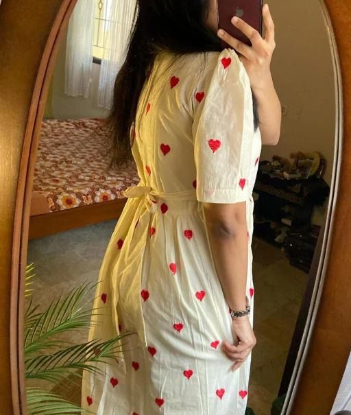 White Red Heart Printed Dress
