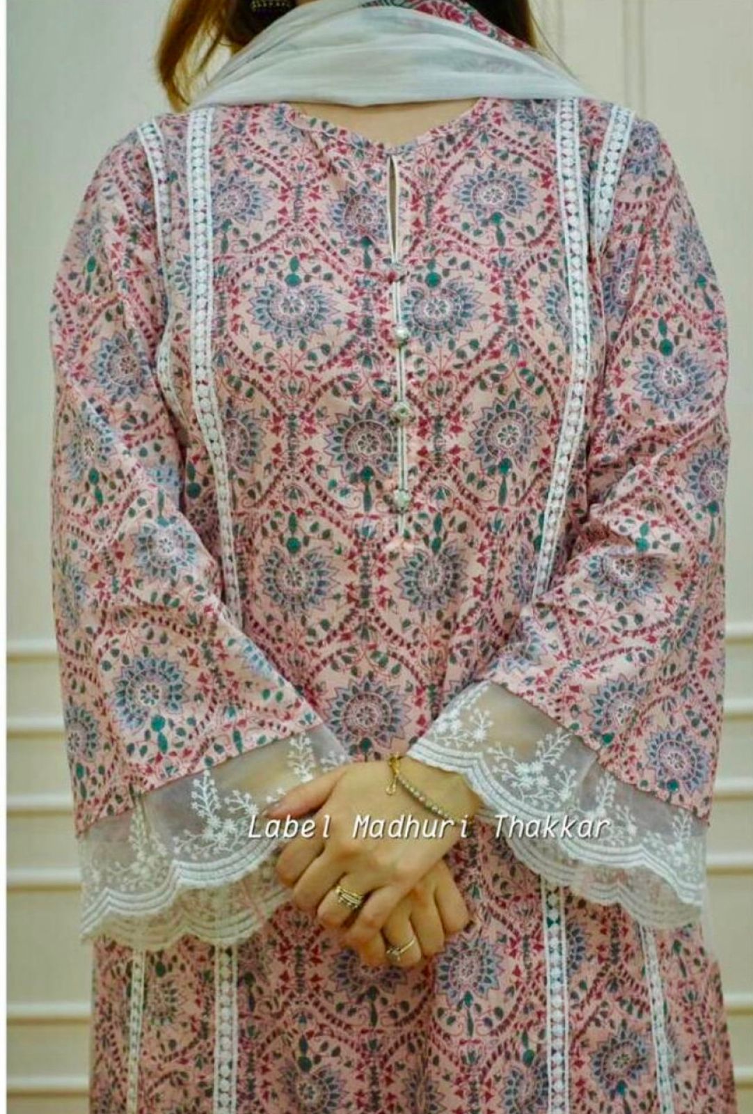 Pink Lace Kurta Set With Dupatta