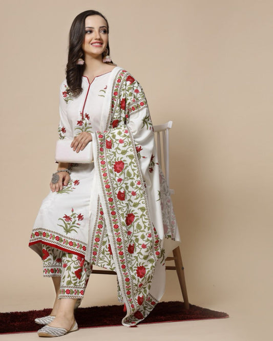 White & Red Kurta Palazzo set