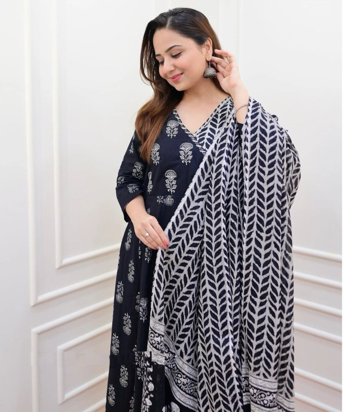 Black Angrakha Style Kurta Set