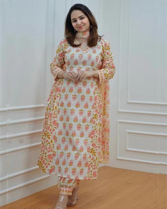 Printed Cotton Angrakha Style Kurta Set