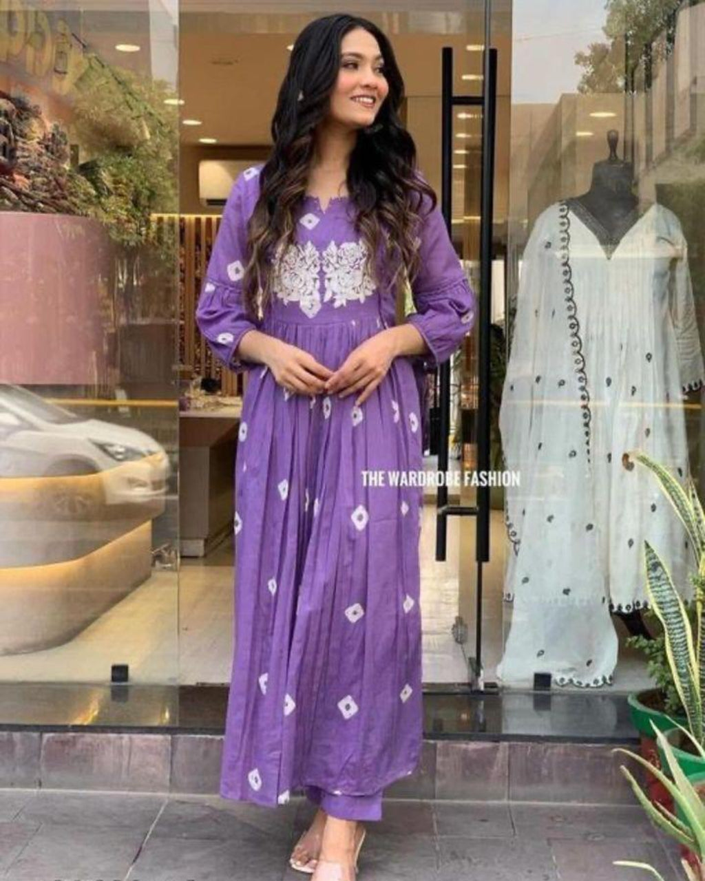 Purple Pure Mulmul Cotton Bandhej Kurta Pants Set