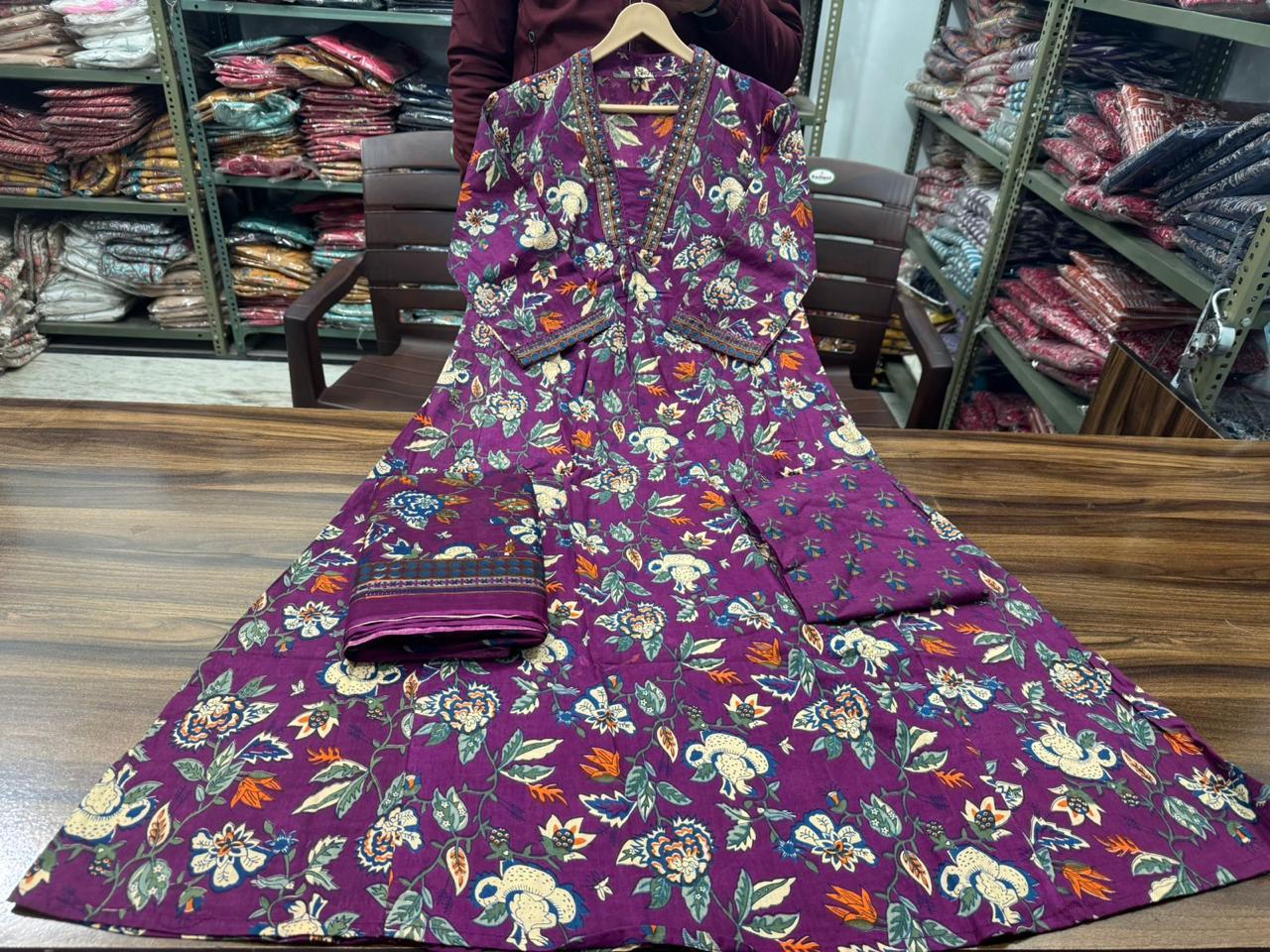 Burgundy Embroidered Cotton Kurta Set