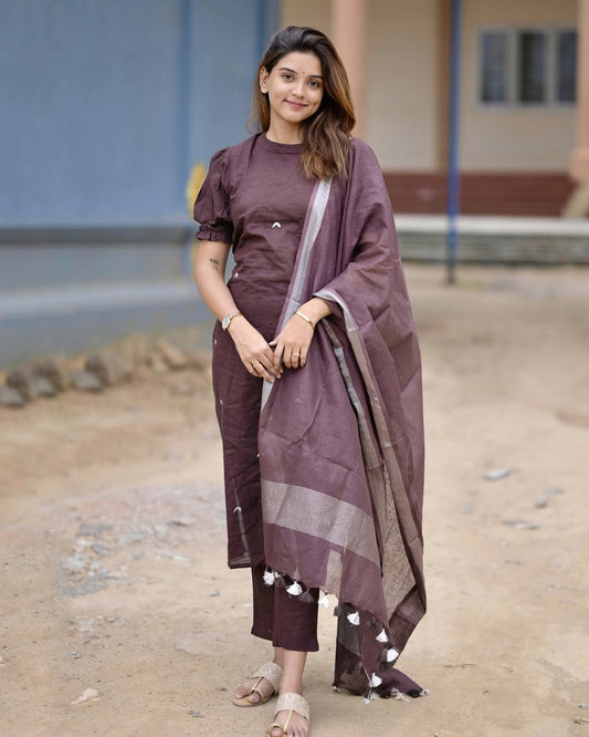 Pure Cotton Puff Sleeves Kurta Set