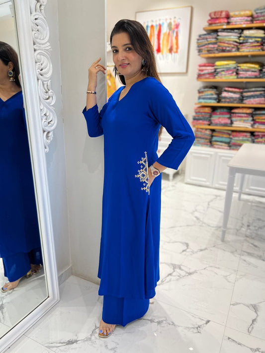 Blue/Red Sequin Work Party Wear Coord Set