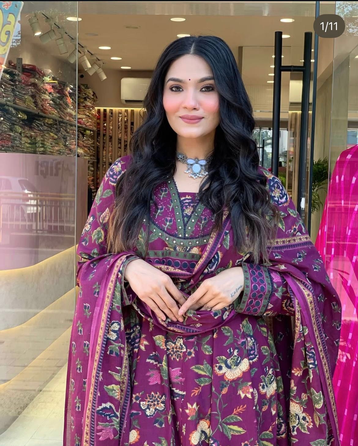 Flared Printed Anarkali Kurta Set