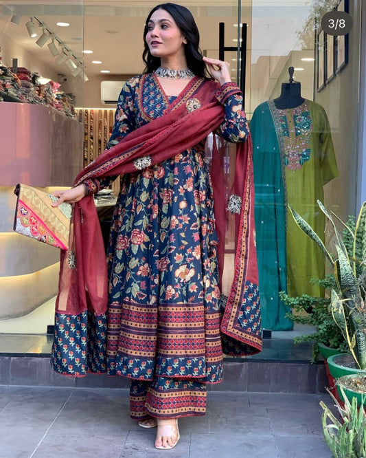 Flared Printed Anarkali Kurta Set