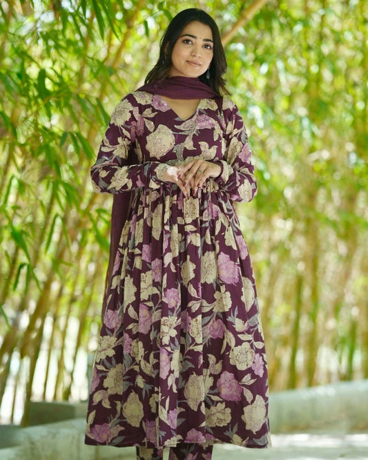 Burgundy Kalamkari Cotton Kurta Set