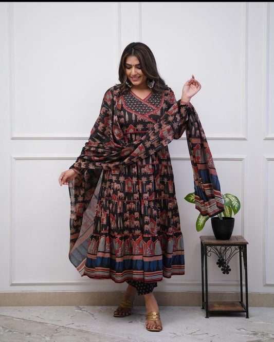 Black Angrakha Style Anarkali Kurta Set