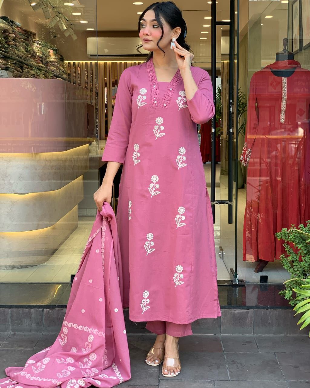 Cotton Lacework Kurta Set