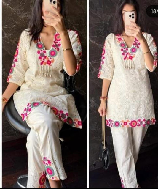 White Schiffli Embroidered Coord Set