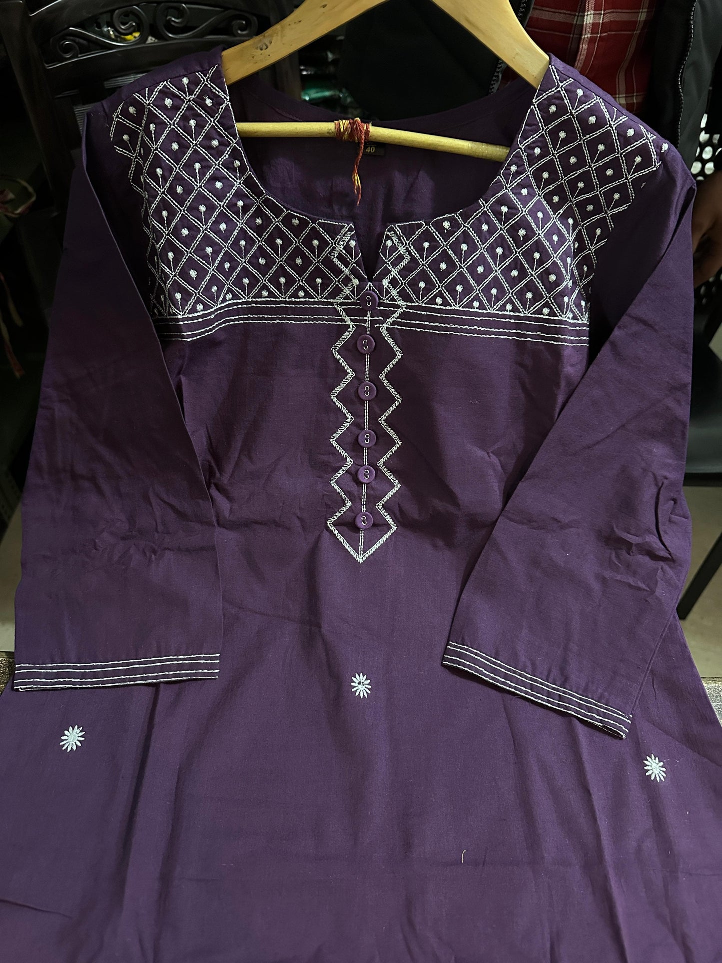 Dark Purple Embroidered Kurta Set