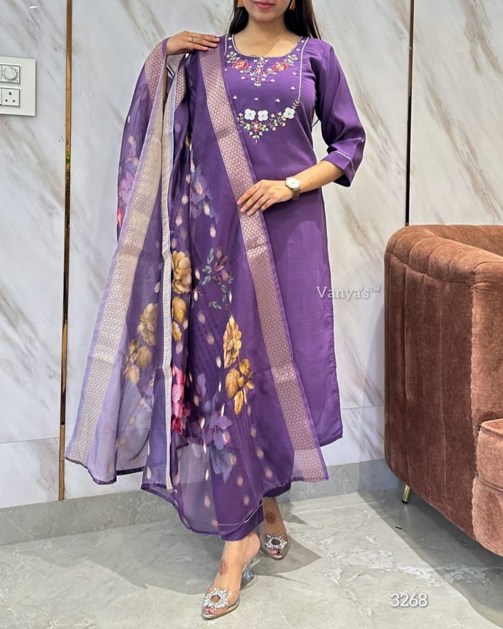 Beaded Embroidered Kurta Set with Chanderi Silk Dupatta