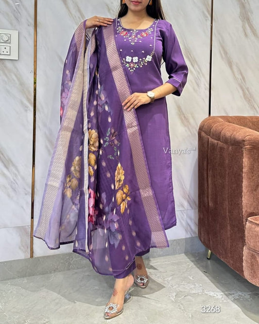 Beaded Embroidered Kurta Set with Chanderi Silk Dupatta
