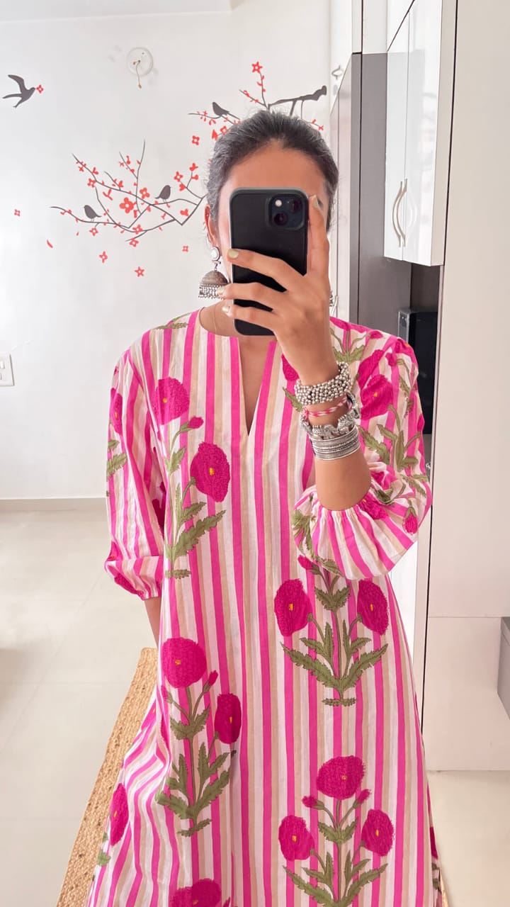 Striped Pink Cotton Coord Set