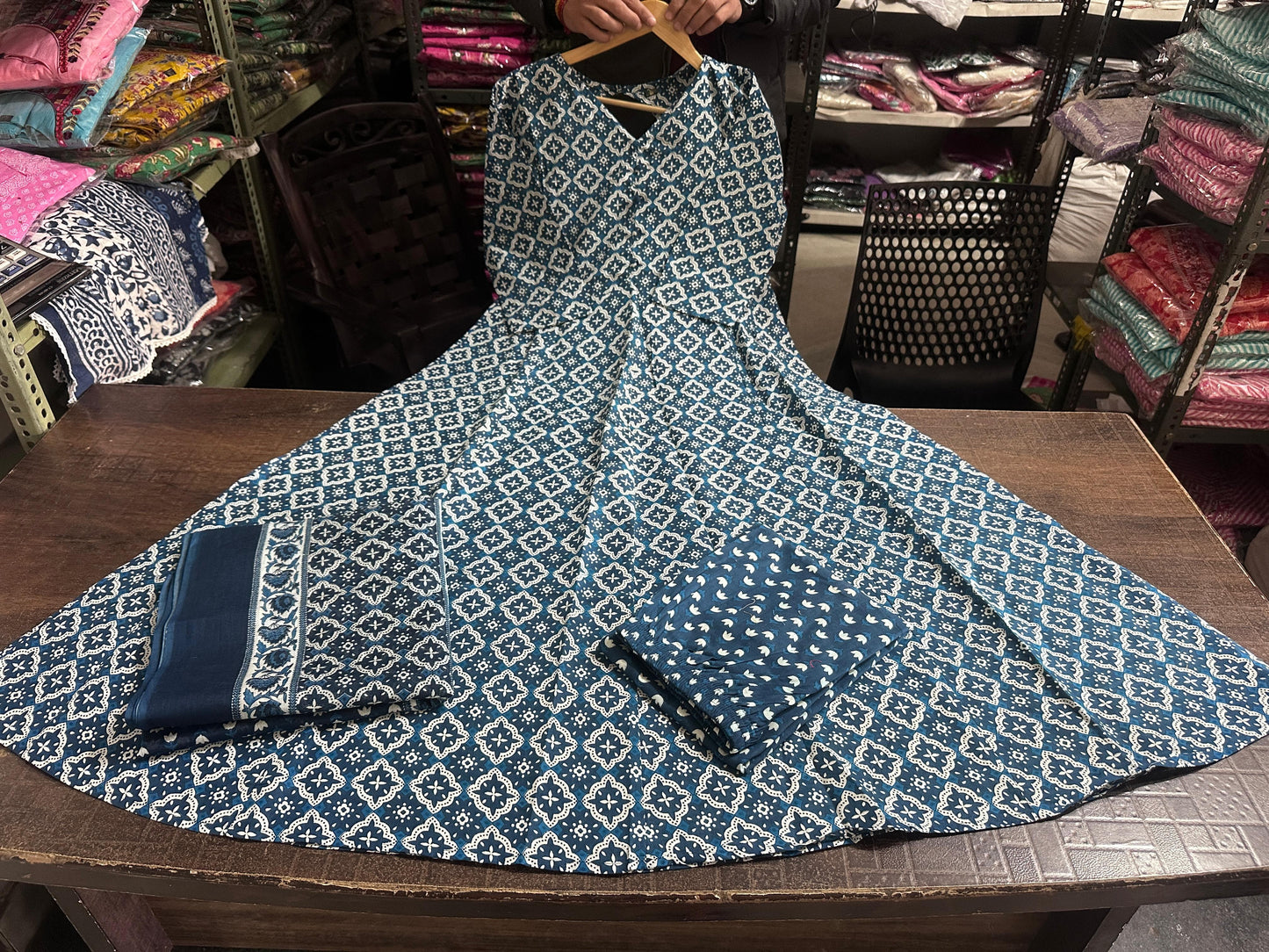 Blue Geometric Anarkali Kurta Set