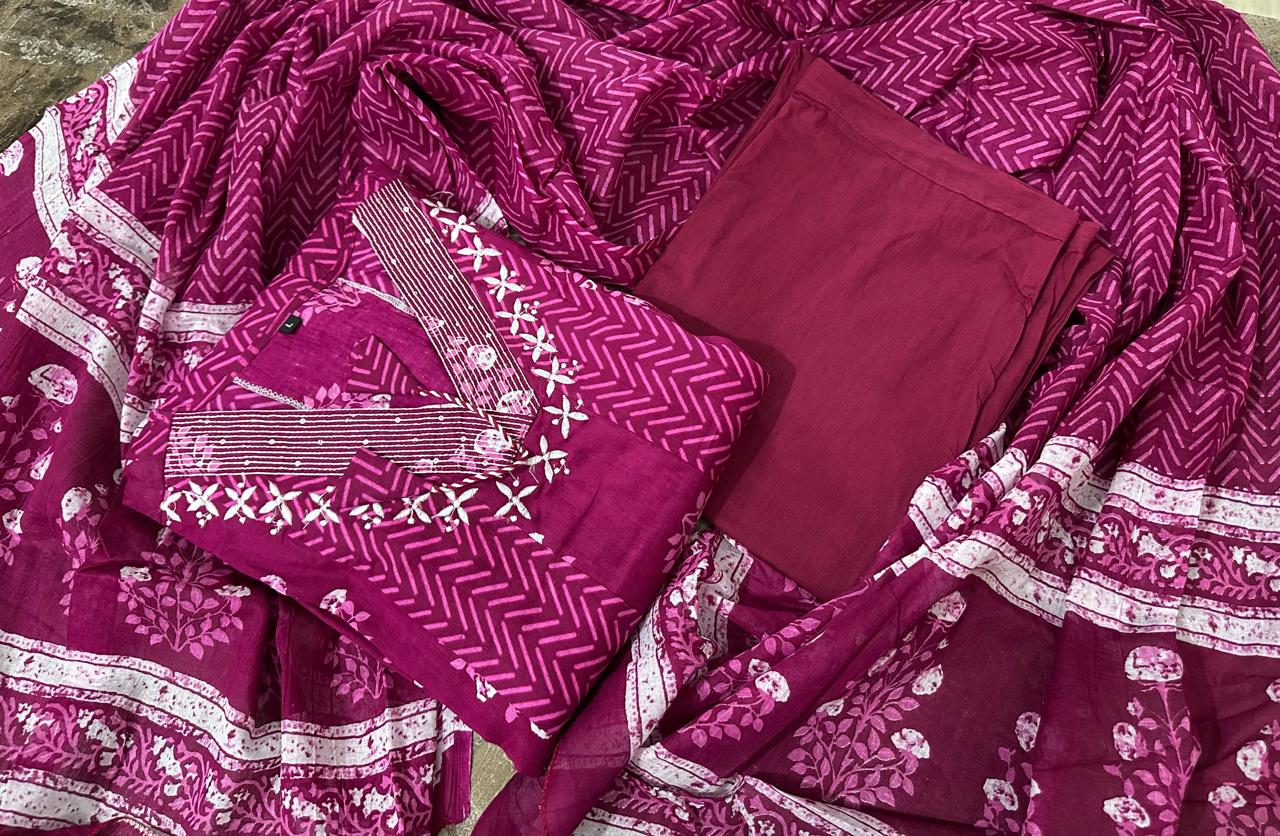 Cotton Block Printed A Line Kurta Set