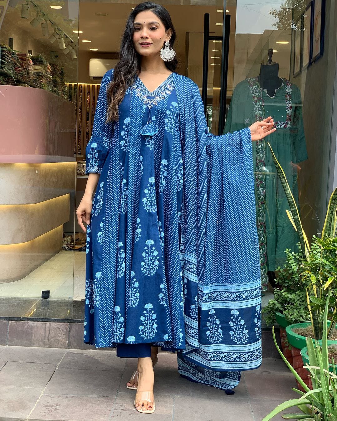 Cotton Block Printed A Line Kurta Set