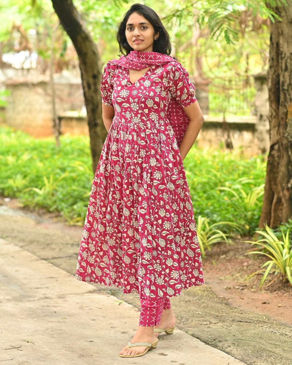 Maroon Kalamkari Anarkali Set