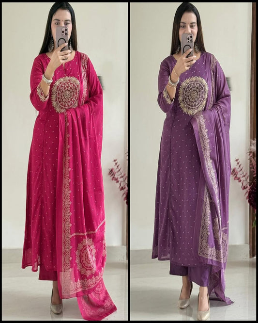 Purple/Pink/Green/Orange Festive Embroidered Kurta Set
