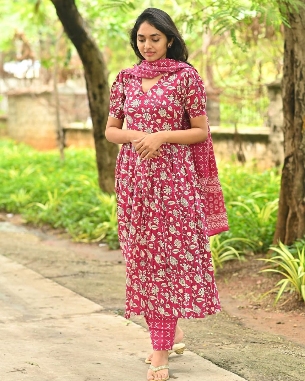Maroon Kalamkari Anarkali Set