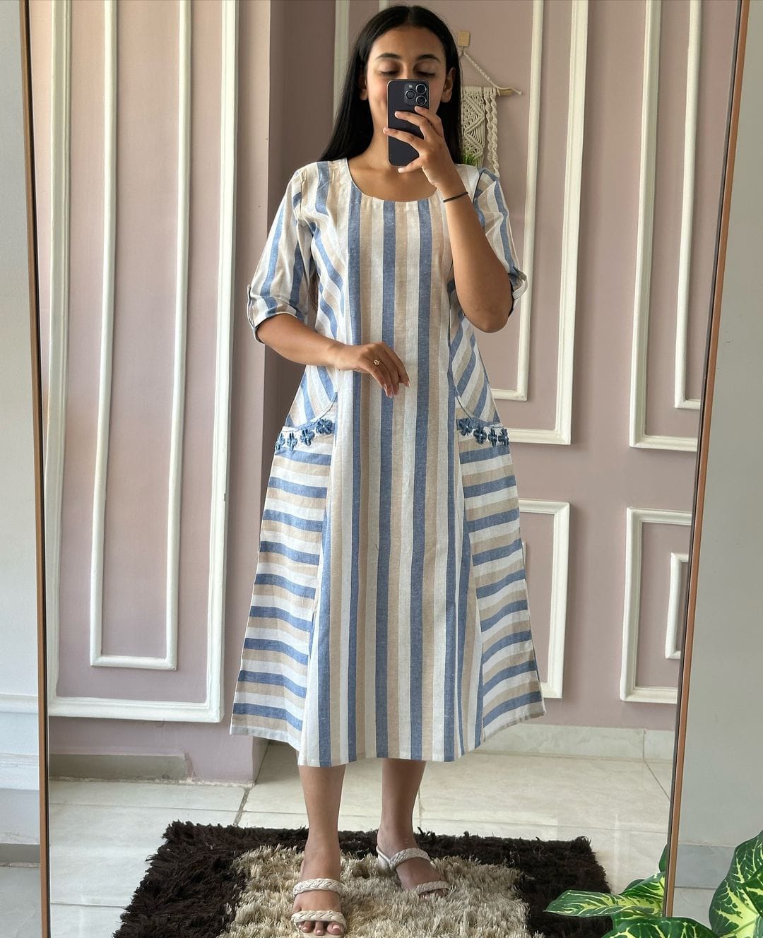 Handloom Cotton Striped Pocket Dresses