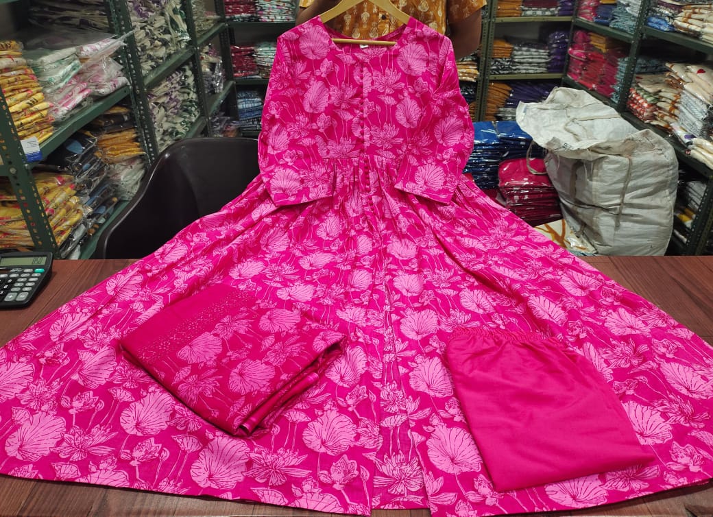 Pink Printed Anarkali Kurta Set