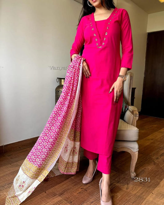V Neck Embroidered Kurta Set