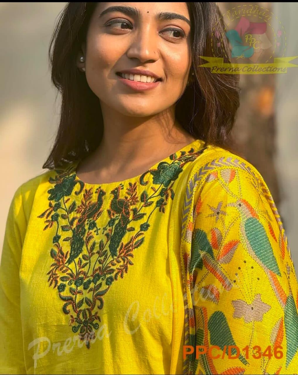 Yellow Embroidered Kurta Set with Madhubani Dupatta