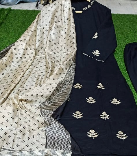 Black Embroidered Handloom Cotton Kurta Set
